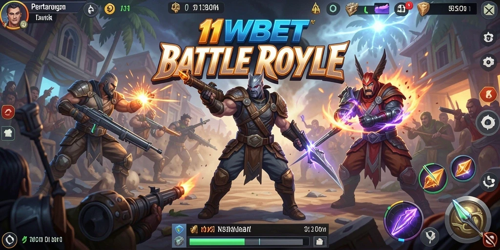 Tampilan aksi menegangkan dalam permainan Battle Royale 11WBET.