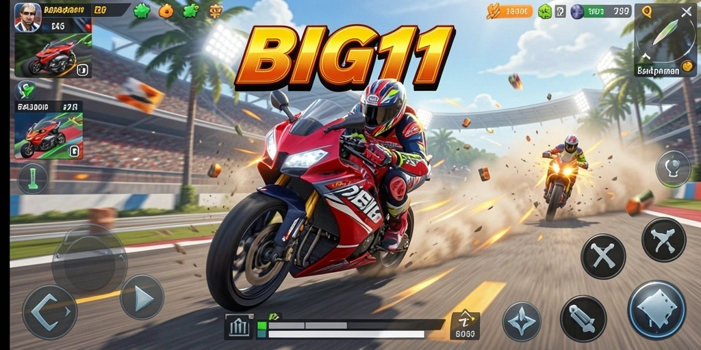 Tampilan gameplay balapan motor yang menegangkan di BIG11.