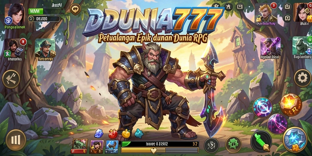 Screenshot gameplay DUNIA777 menampilkan pertarungan epik dan karakter yang mengesankan.