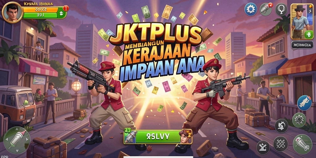 Tampilan gameplay JKTPLUS yang menunjukkan strategi pengelolaan bisnis.