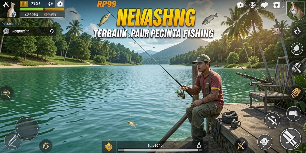 Tampilan gameplay RP99 menampilkan pengalaman memancing yang seru dan mendebarkan.